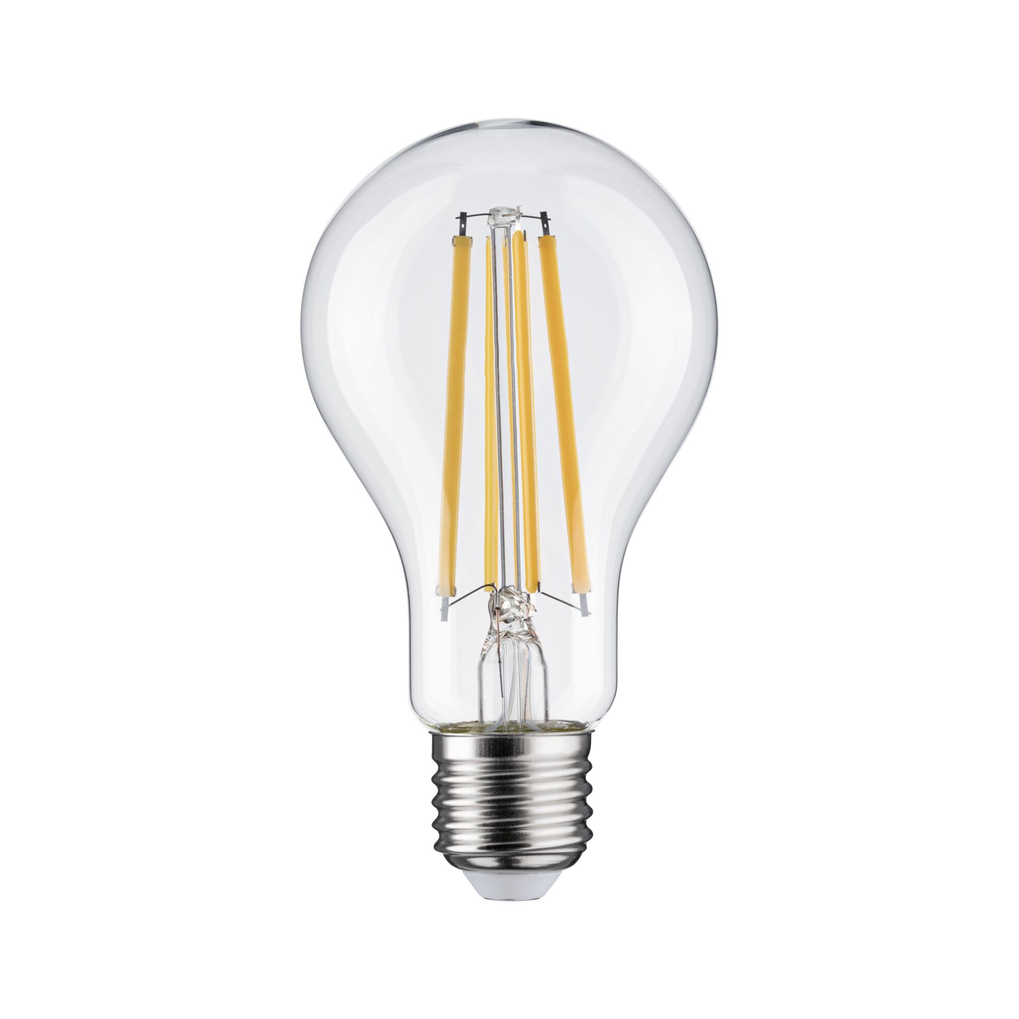 Ampoule LED classique avec verre transparent et filaments orange visibles pour un éclairage économique