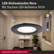 LED-Einbauleuchte Nova in Schwarz mit flachem LED-Reflektor und warmweißem Licht für Wohnräume