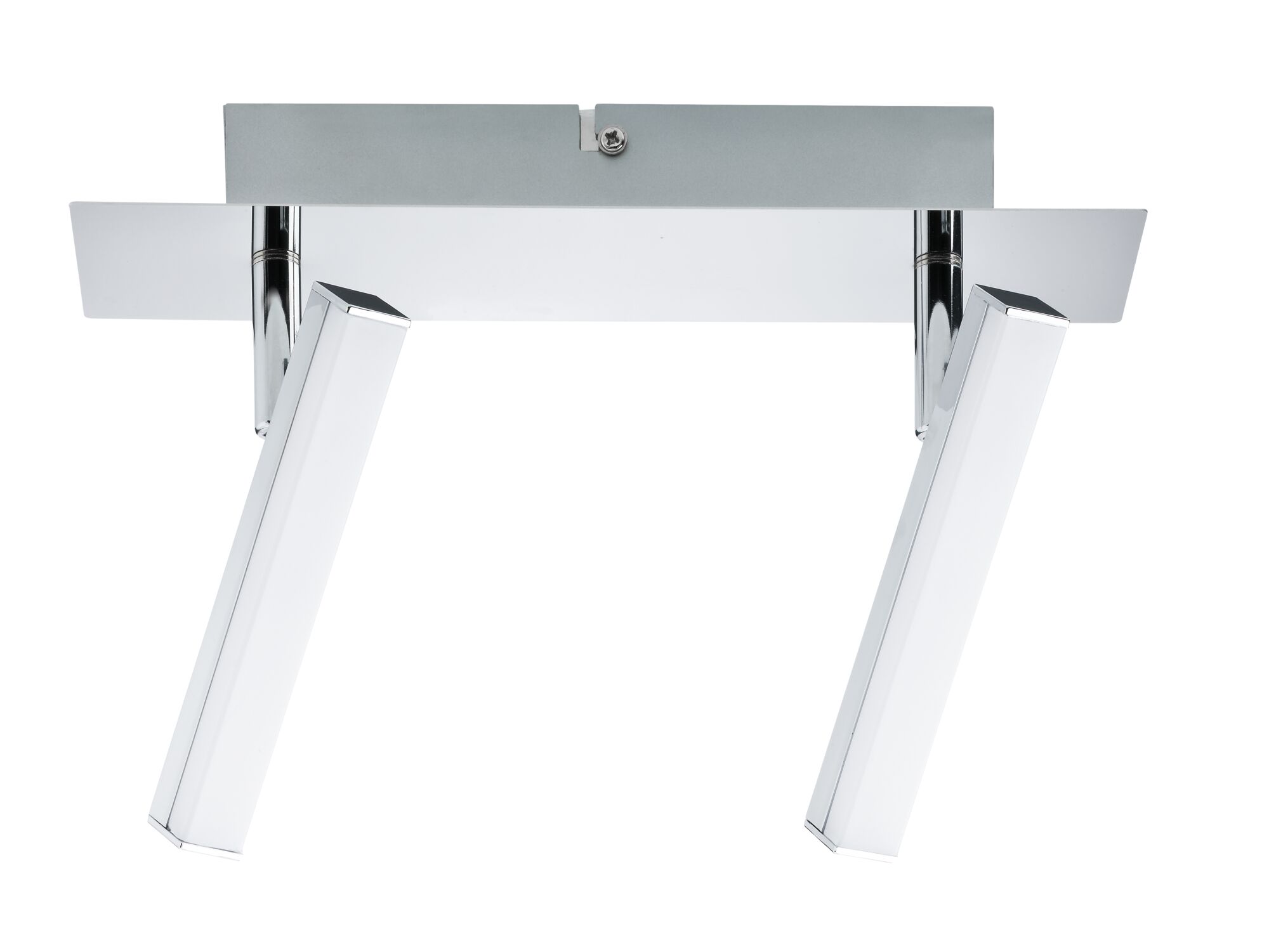 Plafonnier moderne en métal chromé avec deux luminaires rectangulaires réglables