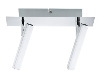 Modern ceiling light in chrome metal with two adjustable rectangular light fixtures