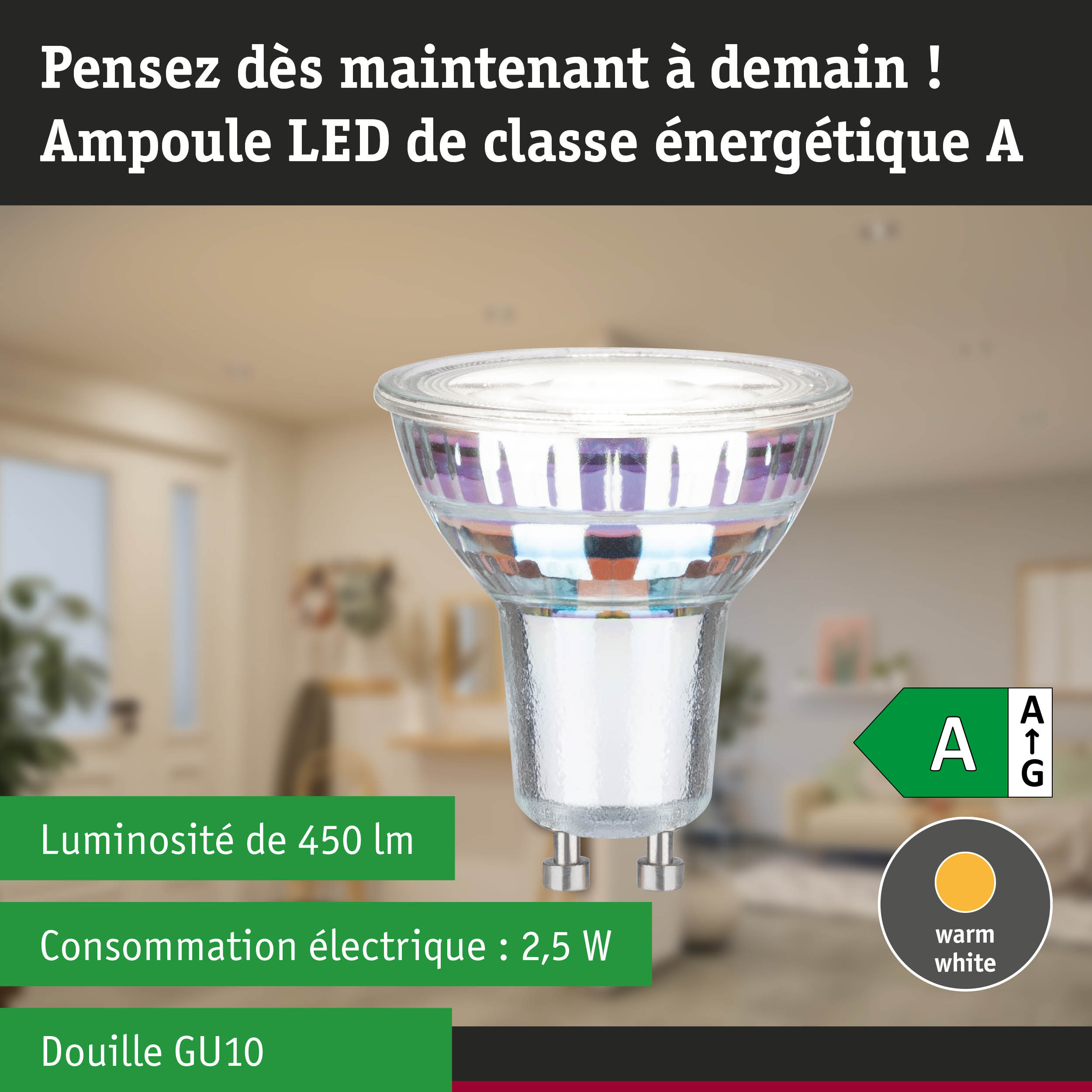 Ampoule LED transparente GU10 avec lumière blanc chaud pour un éclairage ultra efficace