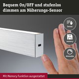 Silberner LED-Leuchtbalken aus Aluminium mit Näherungssensor und Memory-Funktion zum stufenlosen Dimmen