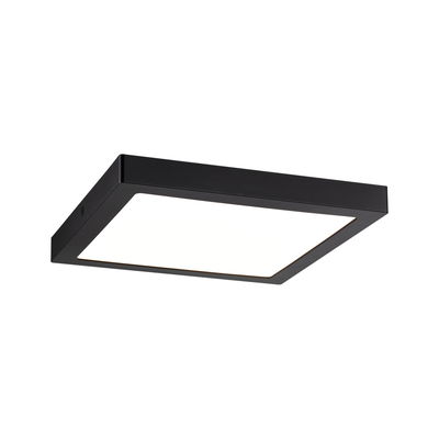 Black square LED ceiling light with white plastic diffuser for modern indoor lighting solutions