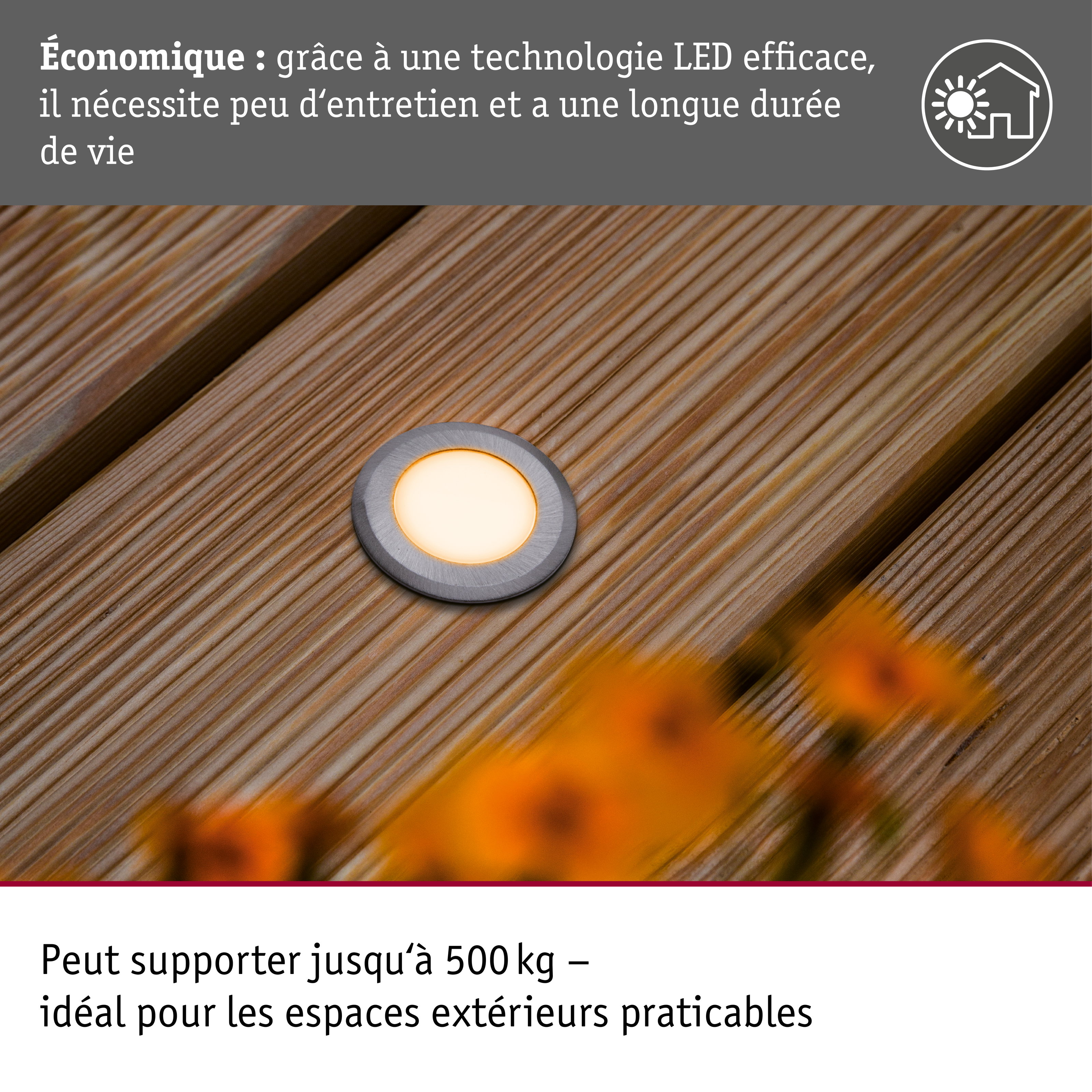 Encastré de sol LED Floor favorable aux insectes IP67 rond 50mm 2200K 2,2W 60lm 230V Alu Matière plastique/Métal
