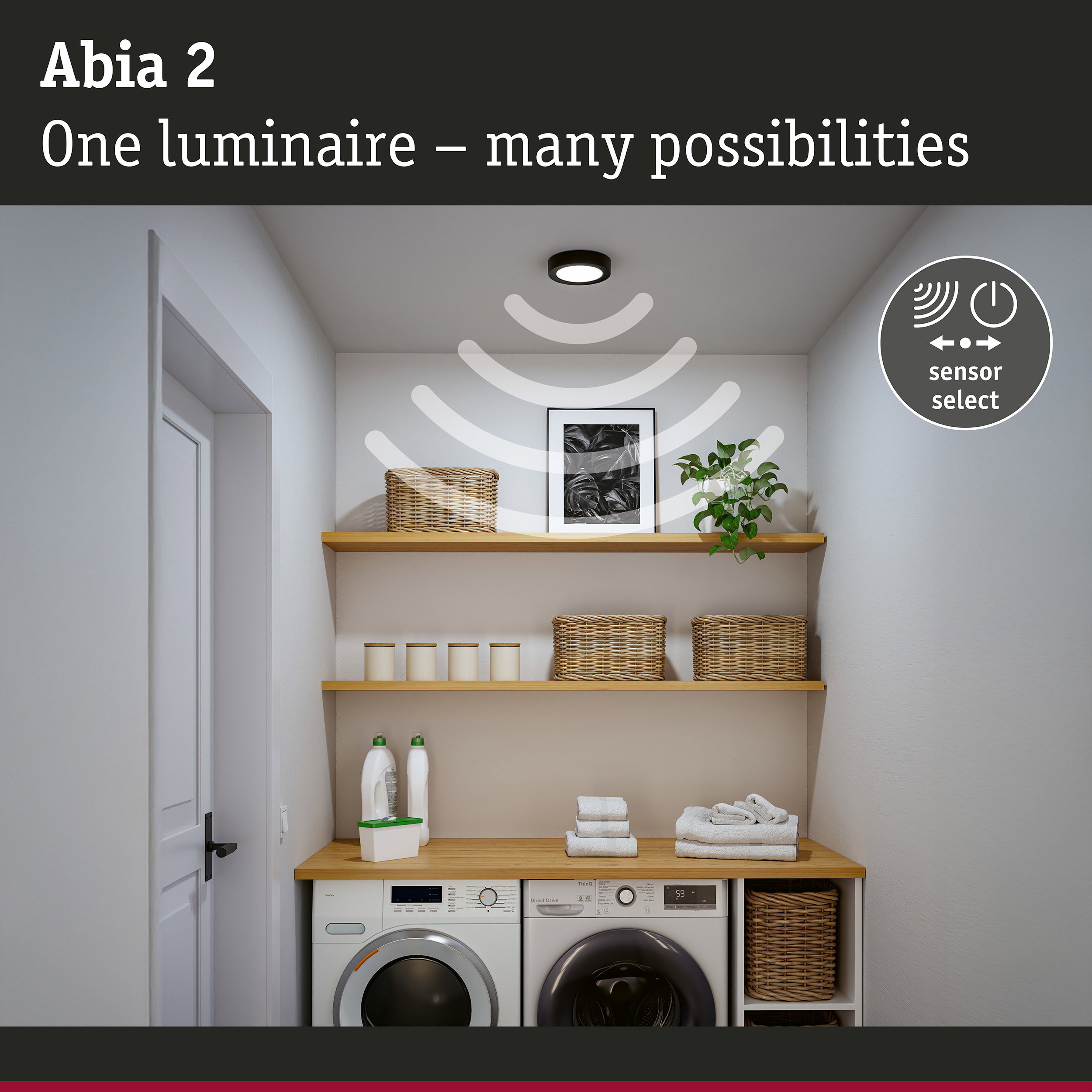 LED Panel Abia 2 White Select Twilight-controlled motion detector (HF) round 170mm 9,5W 1100lm White Select Black