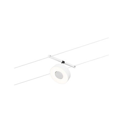 Moderner weißer LED-Seilstrahler mit rundem Leuchtkörper und Aluminiumhalterung für flexible Beleuchtung