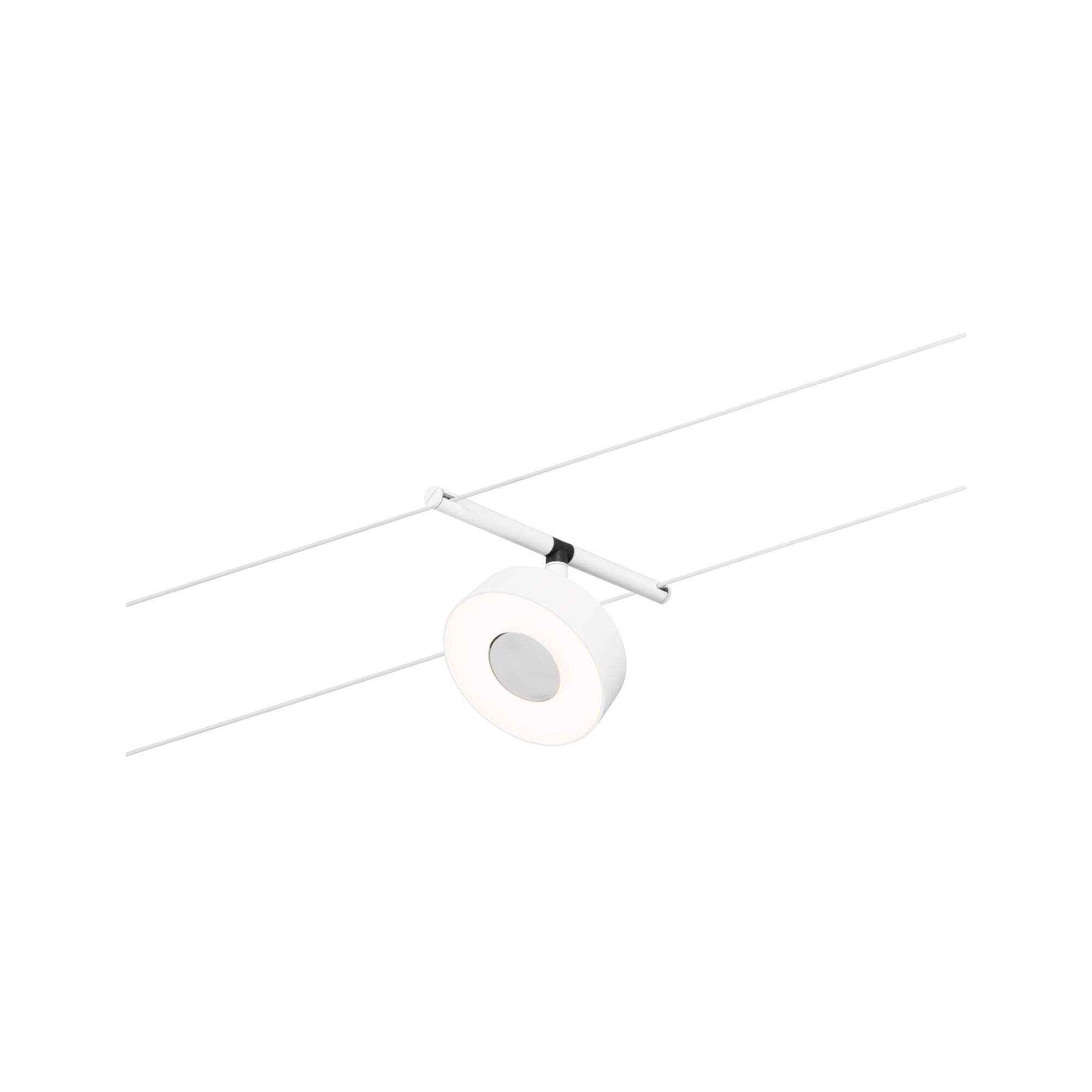 Projecteur LED blanc moderne sur câble avec corps lumineux rond et support en aluminium pour éclairage flexible