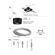 Schwarzes LED-Schienensystem mit 5 verstellbaren Spots, 1 Trafo und 10 m Kabel für Innenbeleuchtung