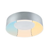 Round ceiling light in silver metal with adjustable warm and cool white LED lighting