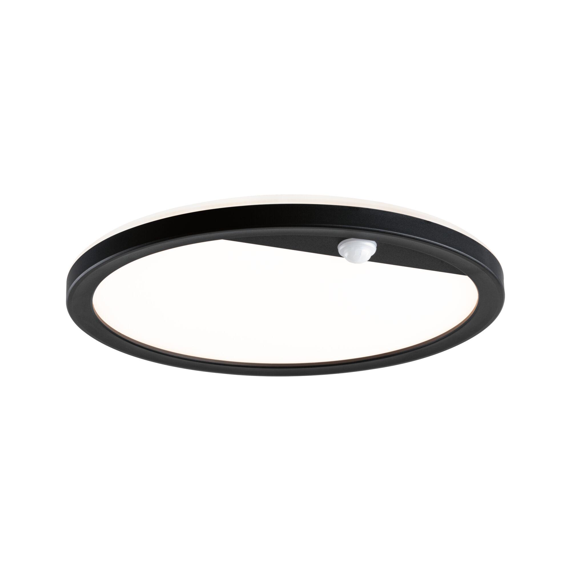 Round black LED ceiling light with white diffuser and built-in motion sensor