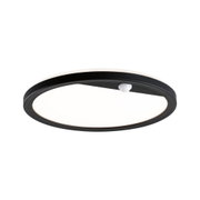 Round black LED ceiling light with white diffuser and built-in motion sensor
