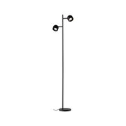 Black metal floor lamp with two adjustable spotlights for modern home lighting