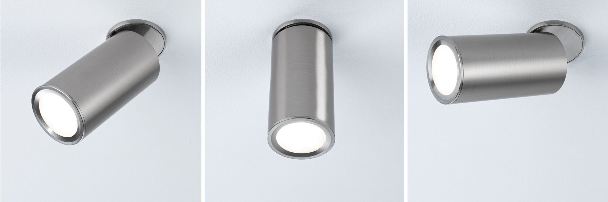 Drie verstelbare LED-plafondspots van geborsteld roestvrij staal voor moderne binnenverlichting