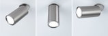 Three adjustable LED ceiling spotlights in brushed stainless steel for modern indoor lighting