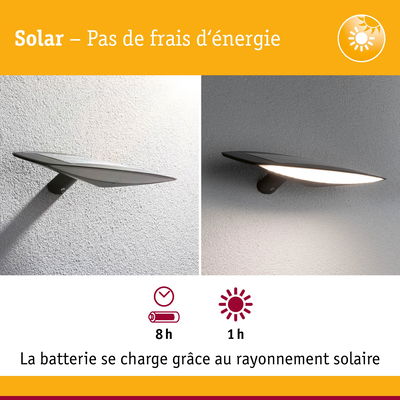 Applique murale solaire noire avec LED, charge 8 heures, éclaire 1 heure