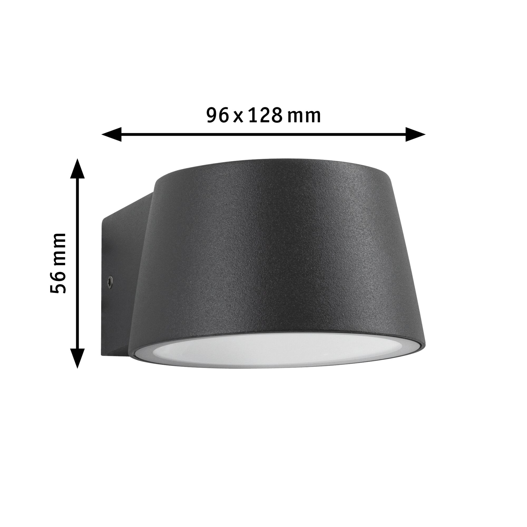 Applique murale noire en métal avec diffuseur blanc, dimensions 96x128x56 mm, éclairage extérieur moderne