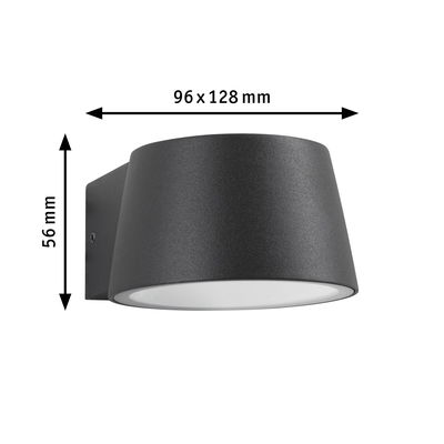 Black metal wall light with white diffuser, dimensions 96x128x56 mm, modern outdoor lighting fixture