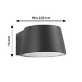 Black metal wall light with white diffuser, dimensions 96x128x56 mm, modern outdoor lighting fixture