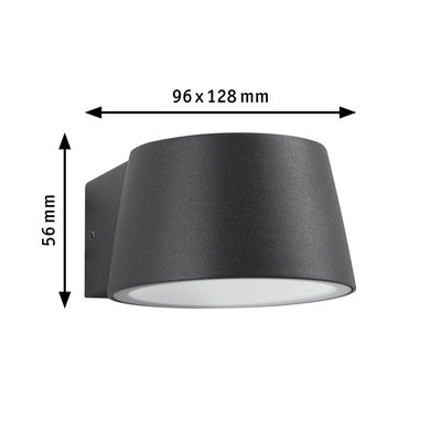 Black metal wall light with white diffuser, dimensions 96x128x56 mm, modern outdoor lighting fixture