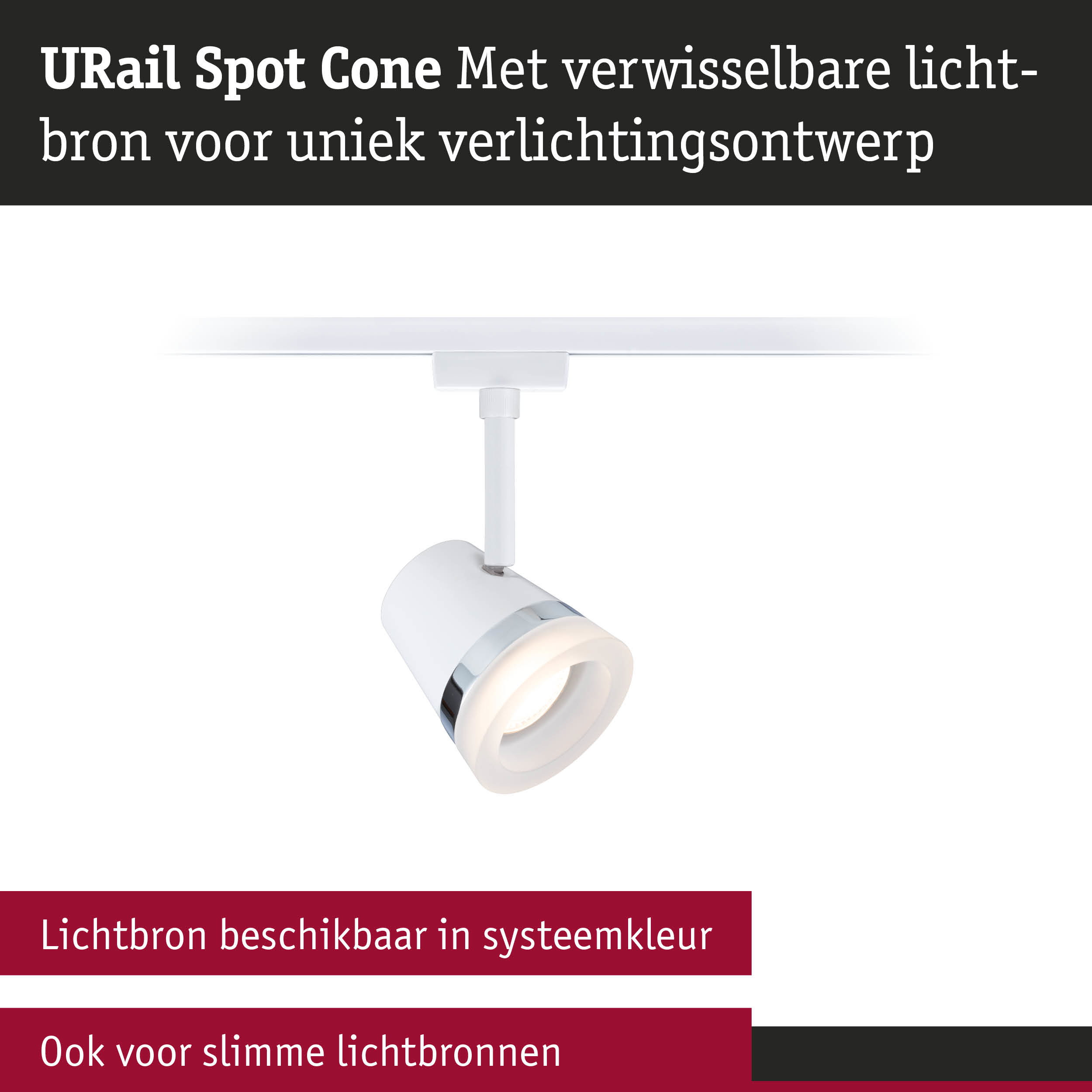 Witte URail Spot Cone met verwisselbare lichtbron voor uniek verlichtingsontwerp