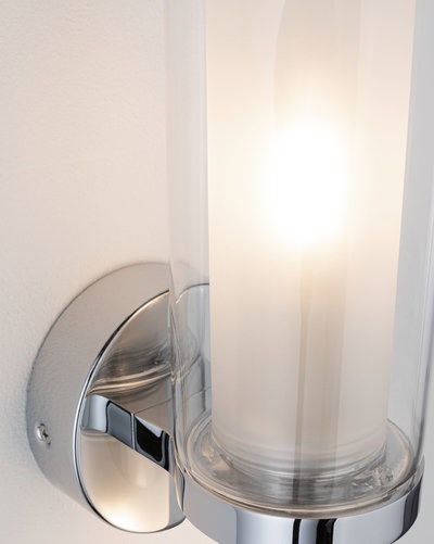 Wall lamp with chrome metal and cylindrical white glass for modern home lighting