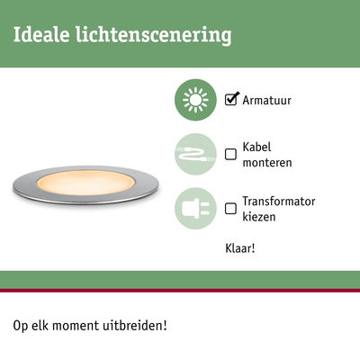 Ronde LED-inbouwspot met zilverkleurige rand en warm wit licht voor eenvoudige installatie