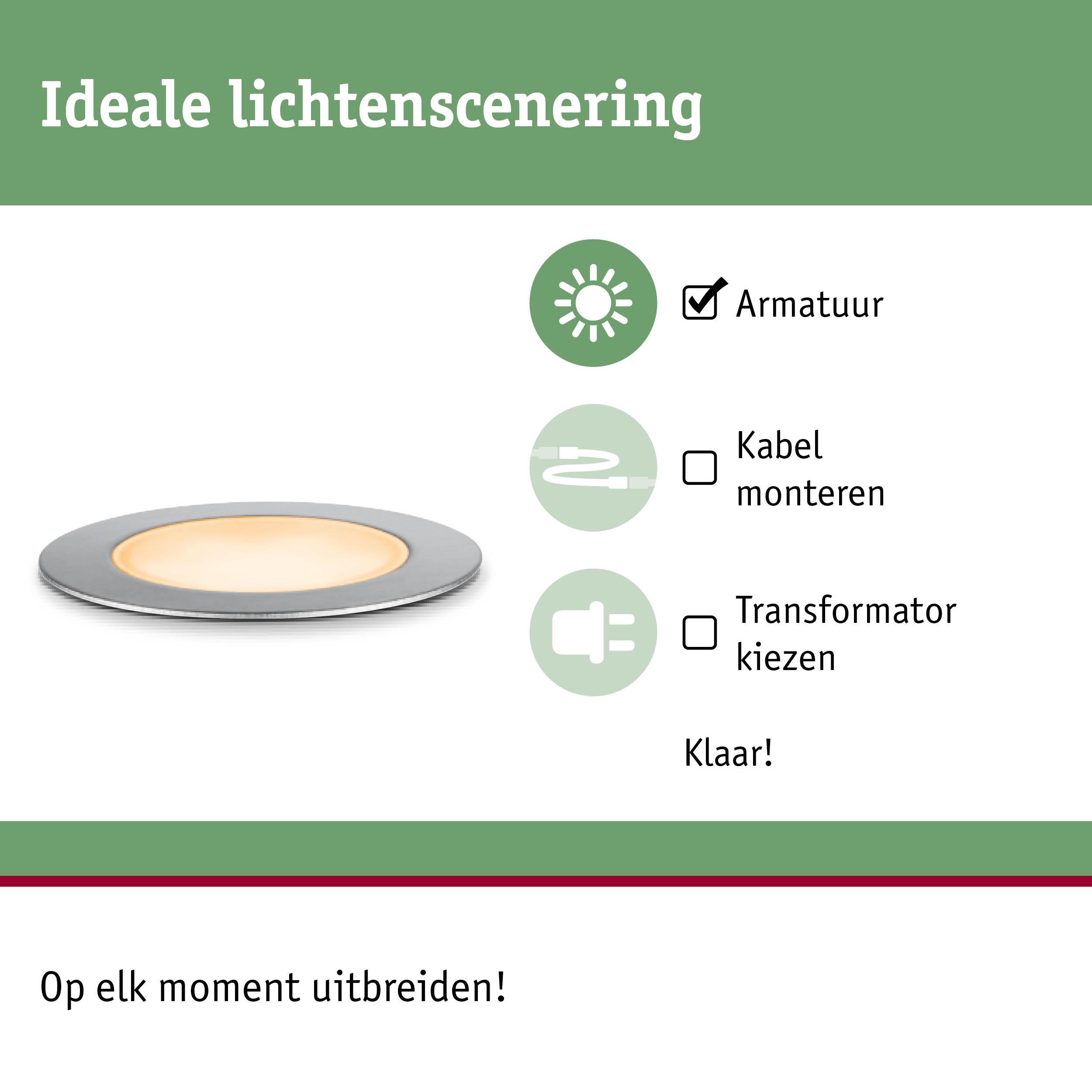 Ronde LED-inbouwspot met zilverkleurige rand en warm wit licht voor eenvoudige installatie