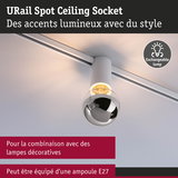 Douille de plafond URail Spot blanche avec lampe interchangeable et douille E27 pour éclairage décoratif