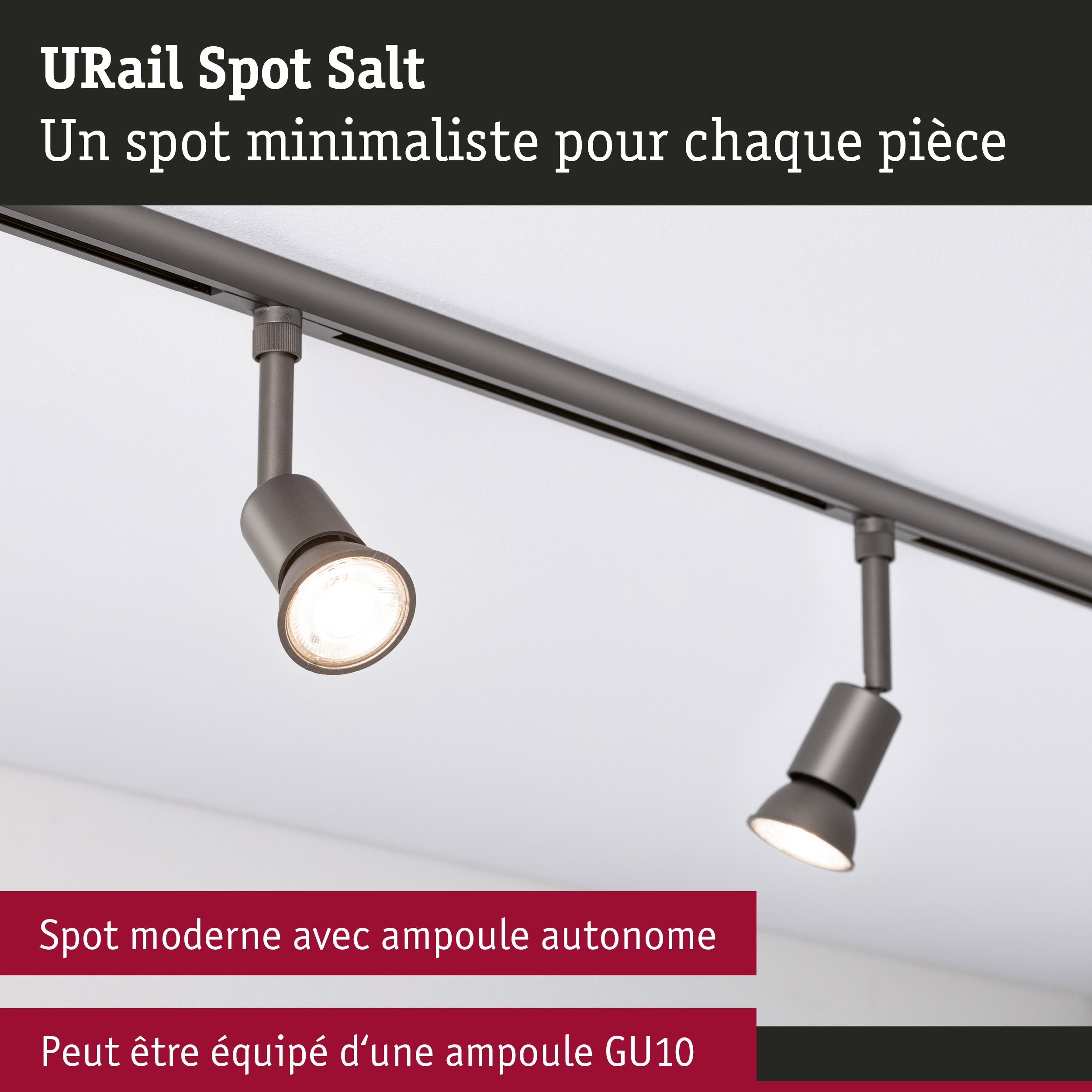URail Spot sur rail Salt GU10 max. 10W gradable 230V Titanium