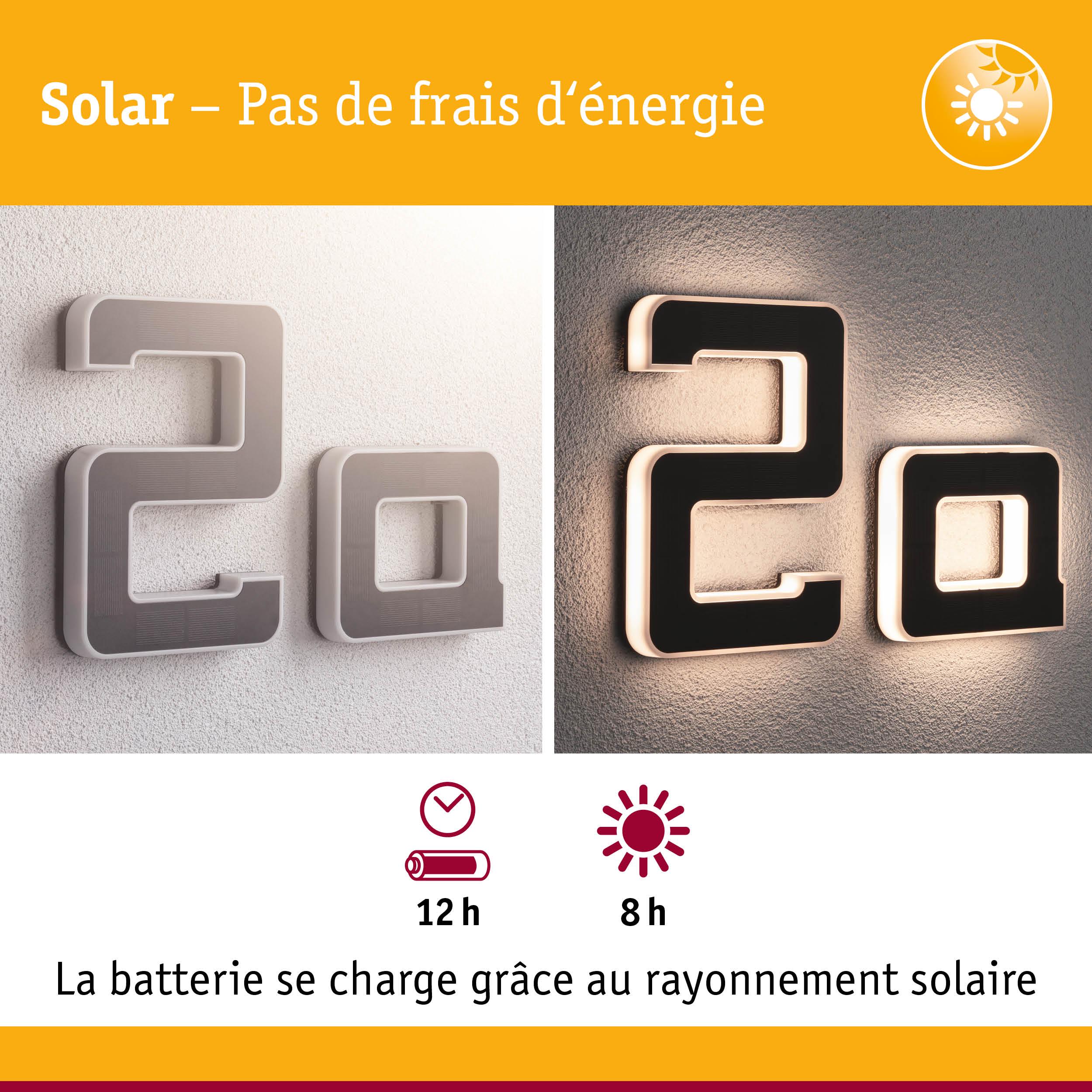 Numéro de maison solaire 2a avec éclairage LED noir et blanc pour une utilisation extérieure économique