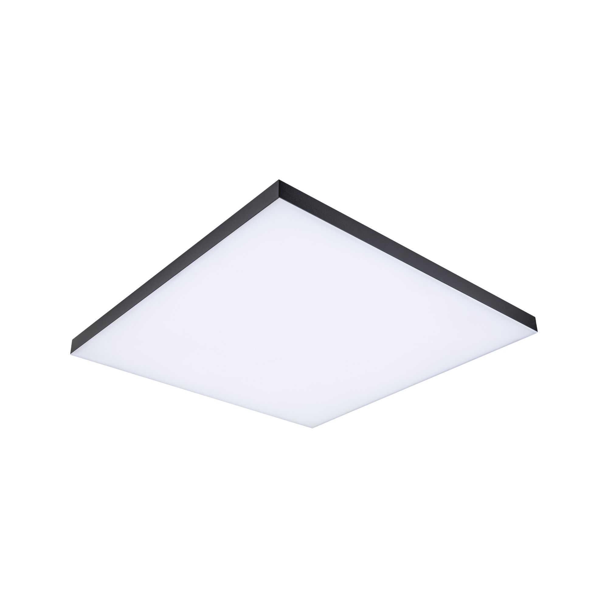 Square LED ceiling light with black aluminium frame and white diffuser for modern lighting solutions
