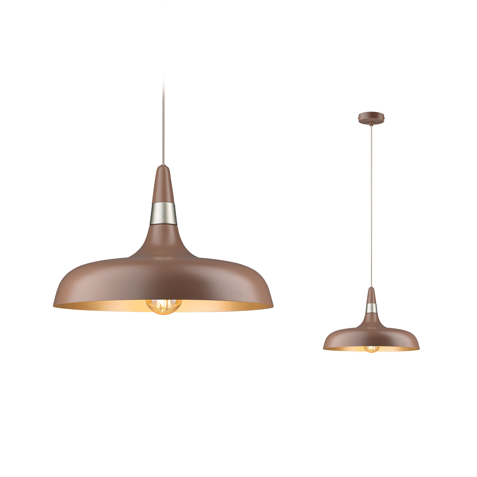 Luminaire en suspension Juna Style E27 max. 20W Nougat gradable Métal Suspension moderne en métal marron avec accent argenté pour un éclairage intérieur élégant