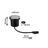 Spot encastré au sol noir avec bord en acier inoxydable, diamètre 98 mm, hauteur 92 mm, éclairage LED extérieur