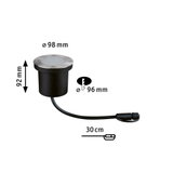 Black recessed floor light with stainless steel rim, 98 mm diameter, 92 mm height, LED outdoor lighting