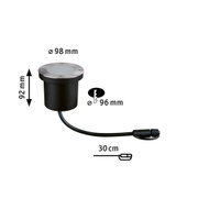 Spot encastré au sol noir avec bord en acier inoxydable, diamètre 98 mm, hauteur 92 mm, éclairage LED extérieur