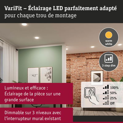 Éclairage LED encastré en blanc chaud avec variation sur 3 niveaux pour une lumière efficace
