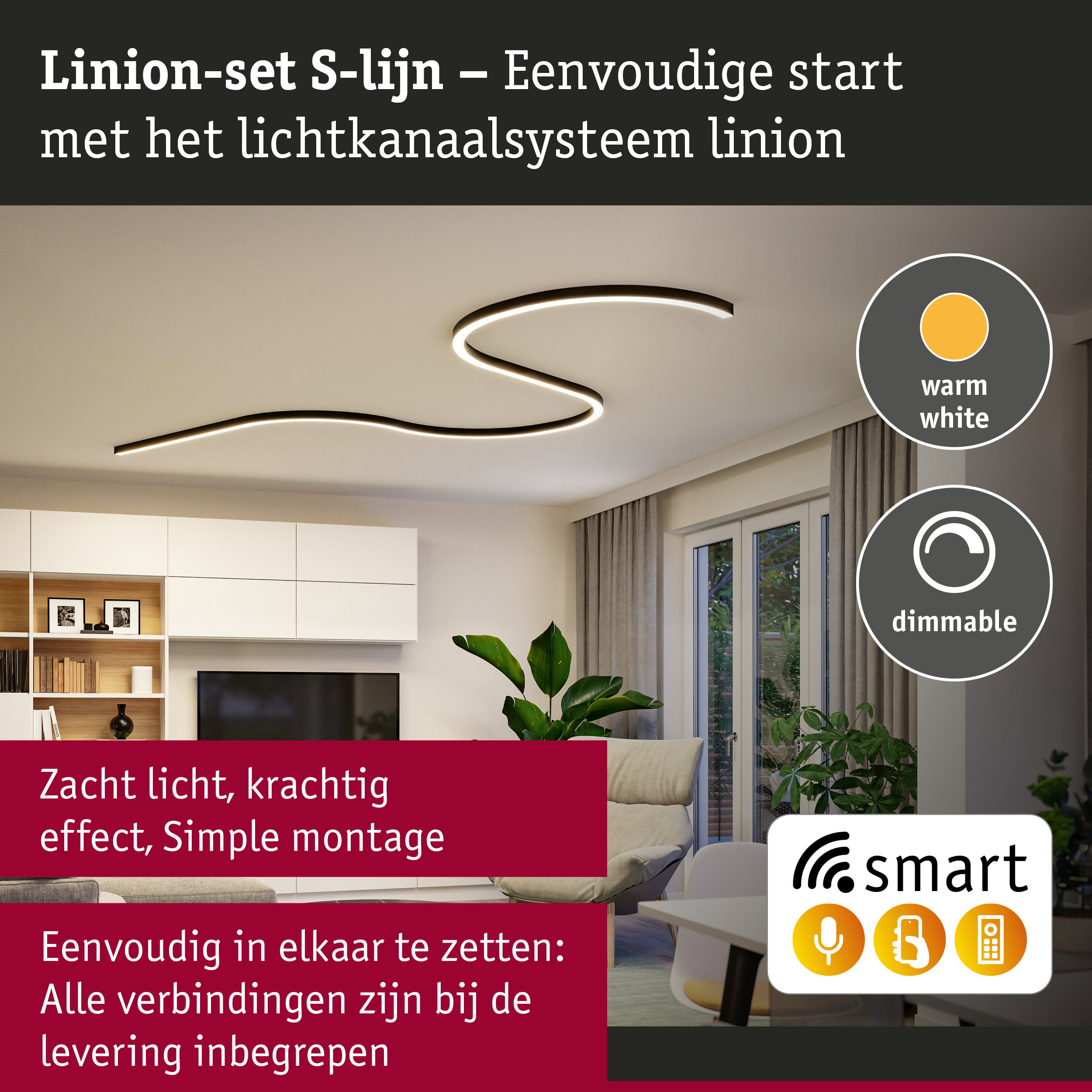 Linion Lichtkanaal Smart Home Zigbee 3.0 S-vorm Volledige set 230/24V W 3000K Signaal zwart