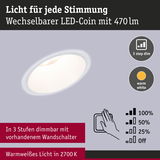 Weißer LED-Einbaustrahler mit 470 Lumen, warmweißem Licht und 3-stufiger Dimmfunktion für Wandlichtsteuerung