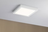 Square white metal LED ceiling light with even illumination for modern living spaces