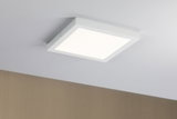 Square white metal LED ceiling light with even illumination for modern living spaces