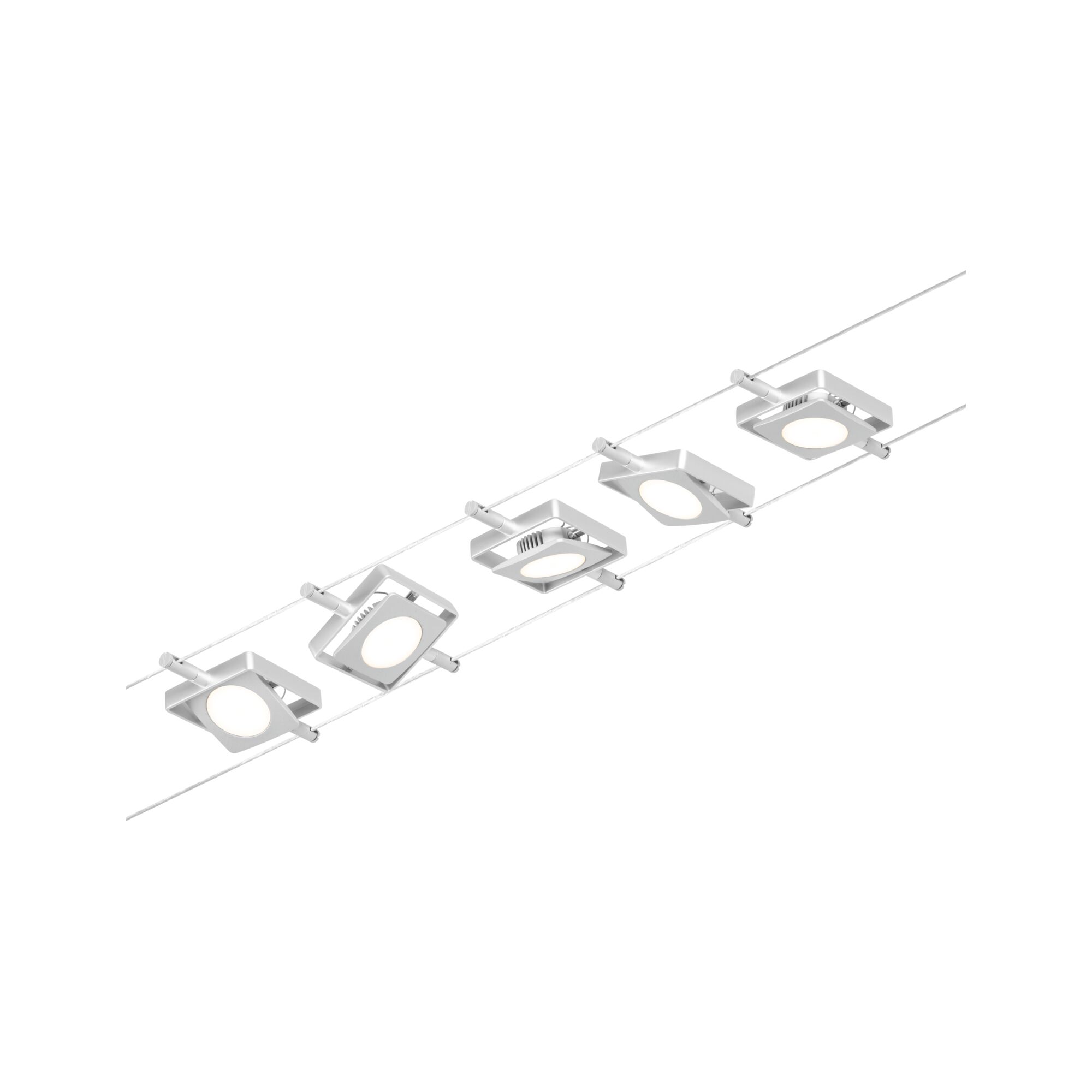 Moderne weiße LED-Seilstrahler mit quadratischem Aluminiumgehäuse für flexible Raumbeleuchtung