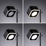 Lampadaire LED noir avec tête carrée et couleurs de lumière réglables pour un éclairage moderne.