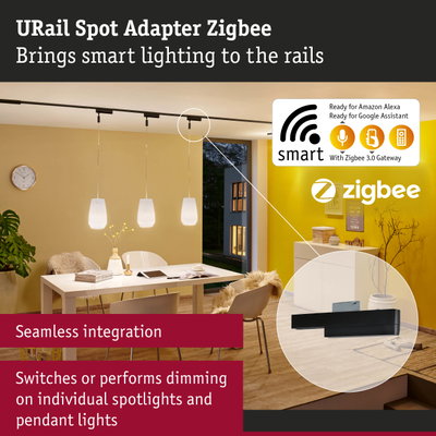 Black URail Spot Adapter Zigbee for smart lighting control compatible with Amazon Alexa and Google Assistant