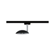 Schwarze LED-Spotleuchte mit silbernem Stab an schwarzer Schiene, moderne Schienenbeleuchtung
