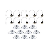 Twelve silver metal recessed spotlights with matching white cable connectors for LED lighting