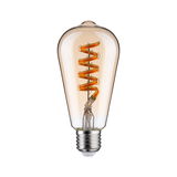 Vintage LED-Glühbirne mit spiralförmigem orangen Filament und transparentem Glasgehäuse