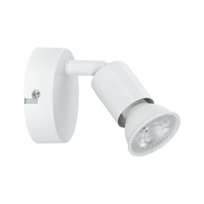 Hvid metal LED-spot med justerbart hoved til målrettet indendørs belysning og moderne design