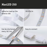 MaxLED 250 LED strip with 30 LEDs per meter, adhesive tape, cuttable every 16.7 cm, easy to connect
