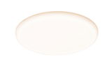 Round LED ceiling light with warm white glow and white plastic housing for living spaces.