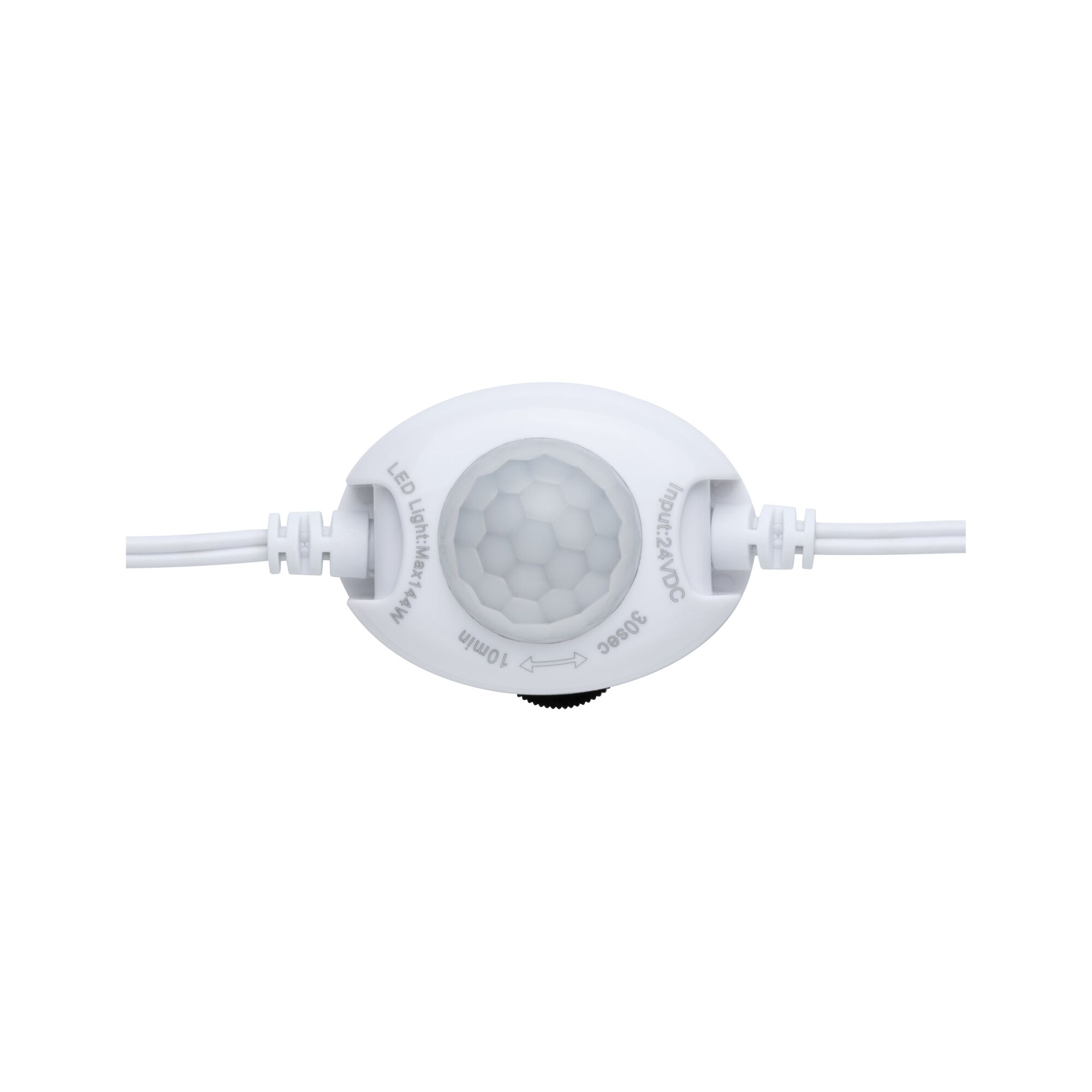 Witte kunststof LED-bewegingssensor met hexagonale lens en kabel voor lichtregeling